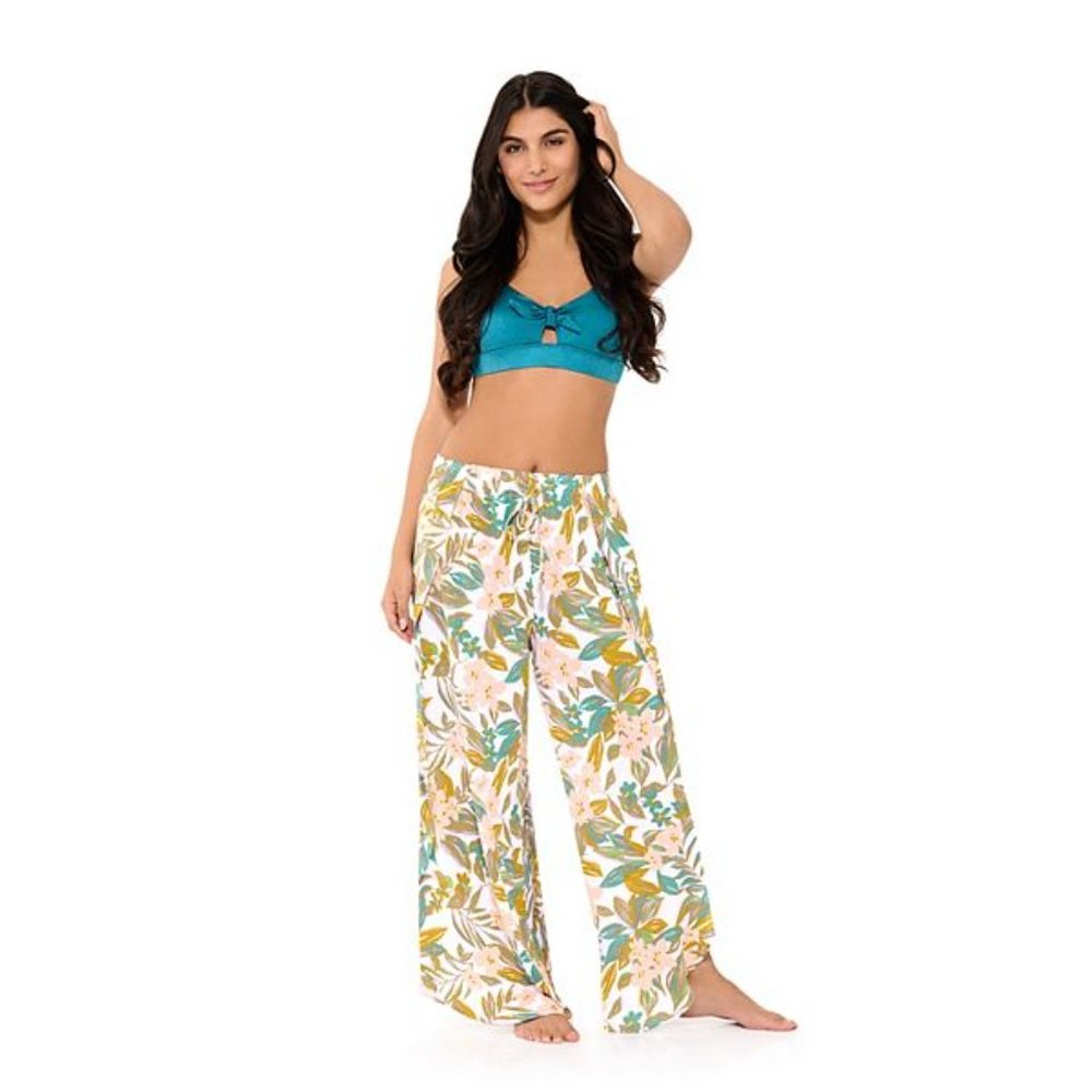 Floral Side Slit Pants Swim CoverUp EUC Womens 1X